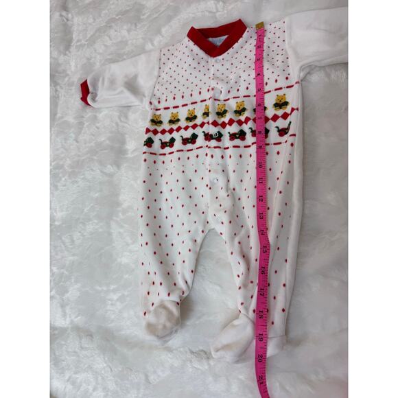 Vintage 80s Velvet Velour Christmas Bears Toys One-Piece Sleeper Romper Baby 6M - Picture 11 of 11